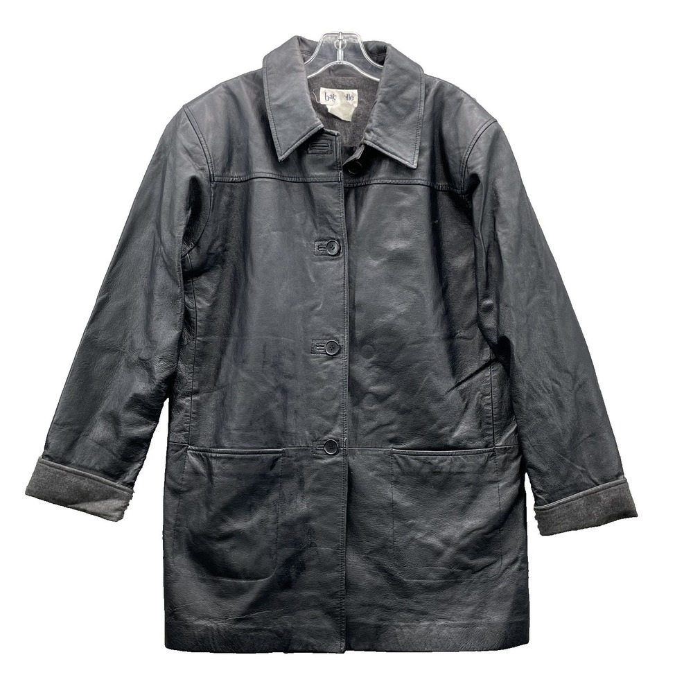Bagatelle Leather Jacket Women Large Black Button Up Coat 90s Chic Corpcore Moto